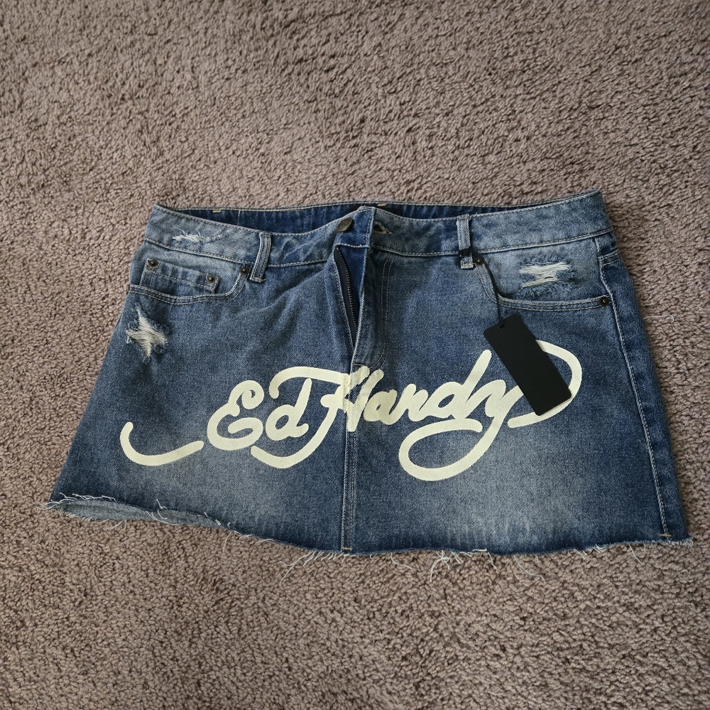 Ed Hardy Distressed Blue Mini Skirt